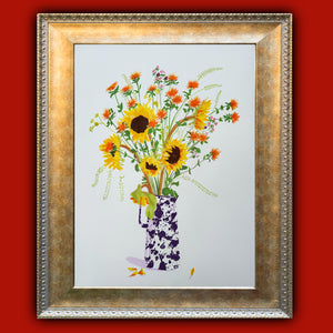 Sunflowers in Purple Splatterware Jug