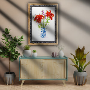 Lilies in Splatterware Jug (Blue)