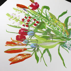 Lilies & Tulips in Green Splatterware