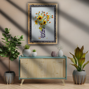 Sunflowers in Purple Splatterware Jug