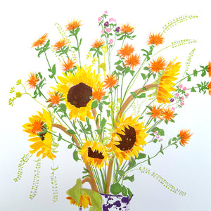 Sunflowers in Purple Splatterware Jug