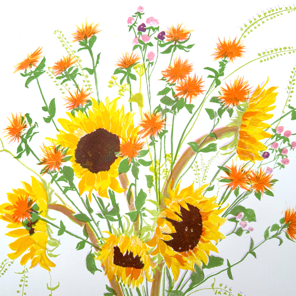 Sunflowers in Purple Splatterware Jug