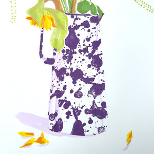 Sunflowers in Purple Splatterware Jug