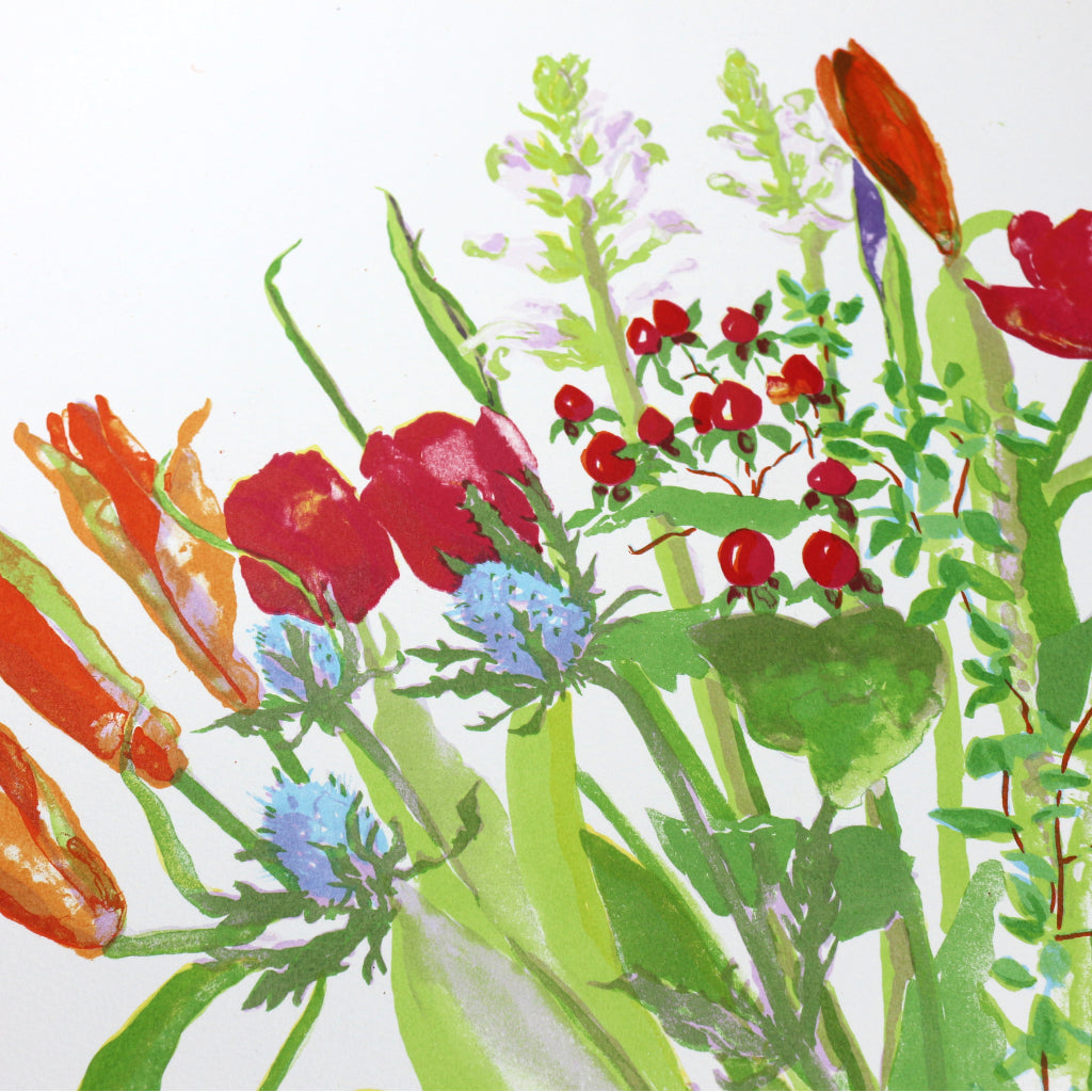 Lilies & Tulips in Green Splatterware