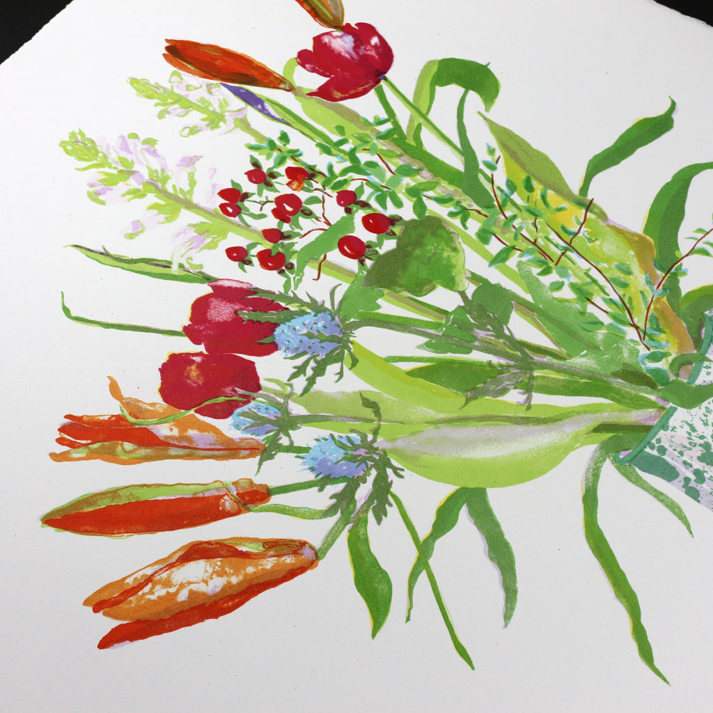 Lilies & Tulips in Green Splatterware