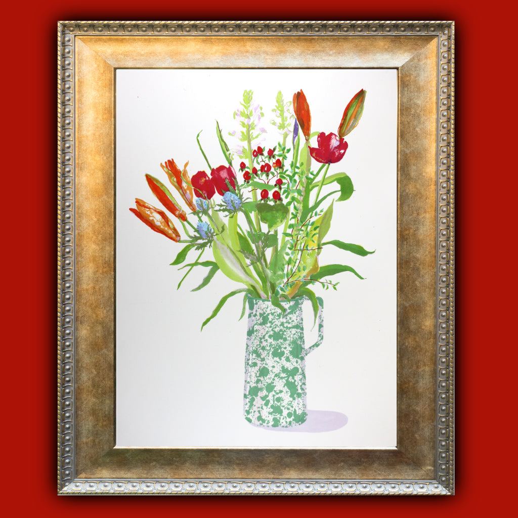 Lilies & Tulips in Green Splatterware