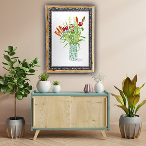 Lilies & Tulips in Green Splatterware