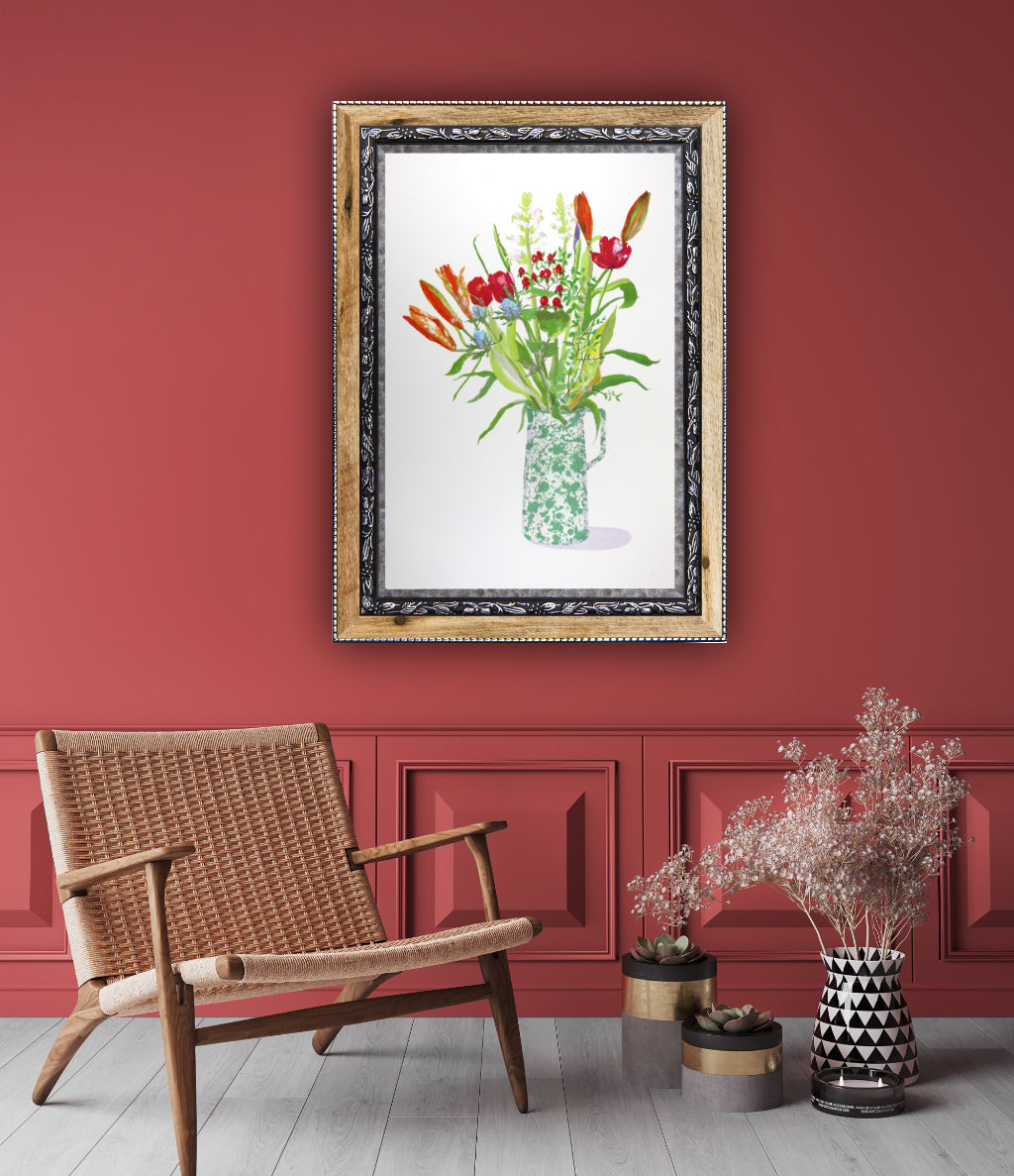 Lilies & Tulips in Green Splatterware