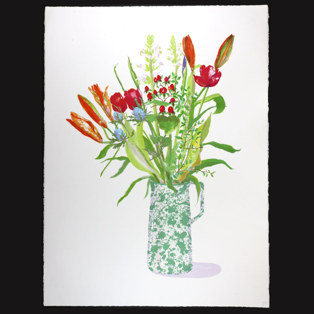 Lilies & Tulips in Green Splatterware